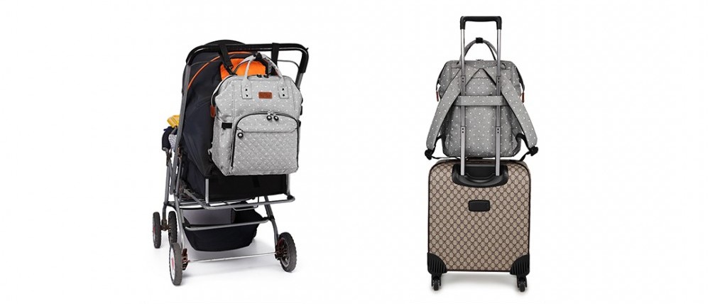 Kono batoh pre mamičky vhodný aj na kočík sivý bodkovaný 5-1000x10001